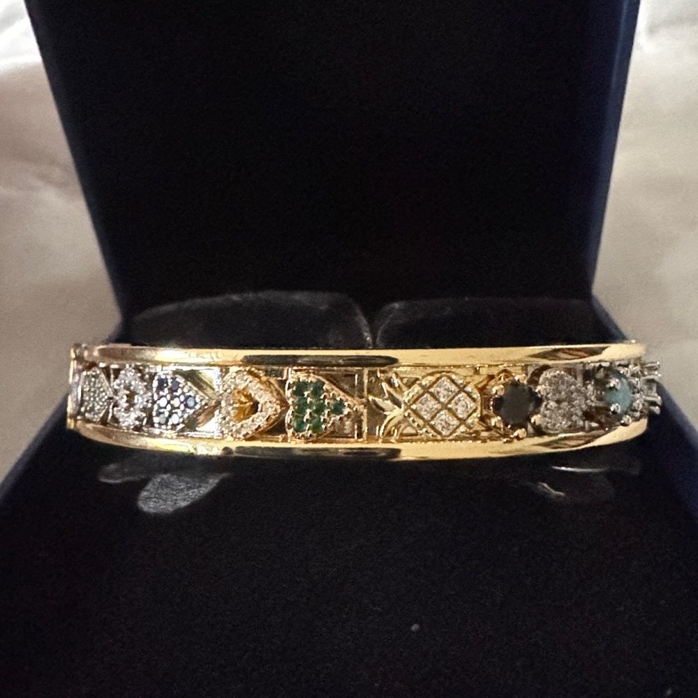 Gold Multi-Gemstone Bangle Bracelet - Elegant Women's Accessory